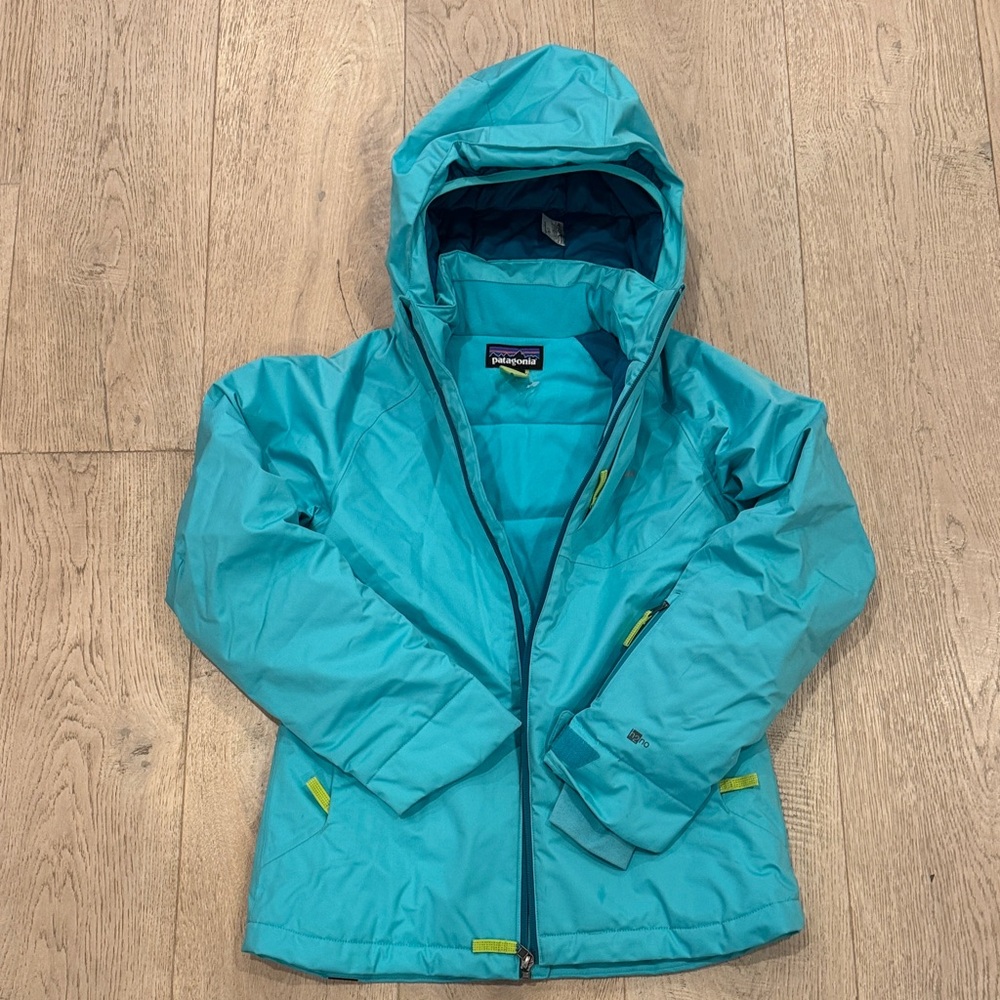 Patagonia Kids Teal Ski Jacket waterproof size large (12).
